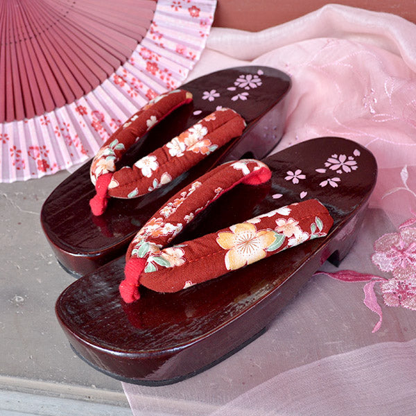 Geta Sandals for Women - Red Cherry Blossoms