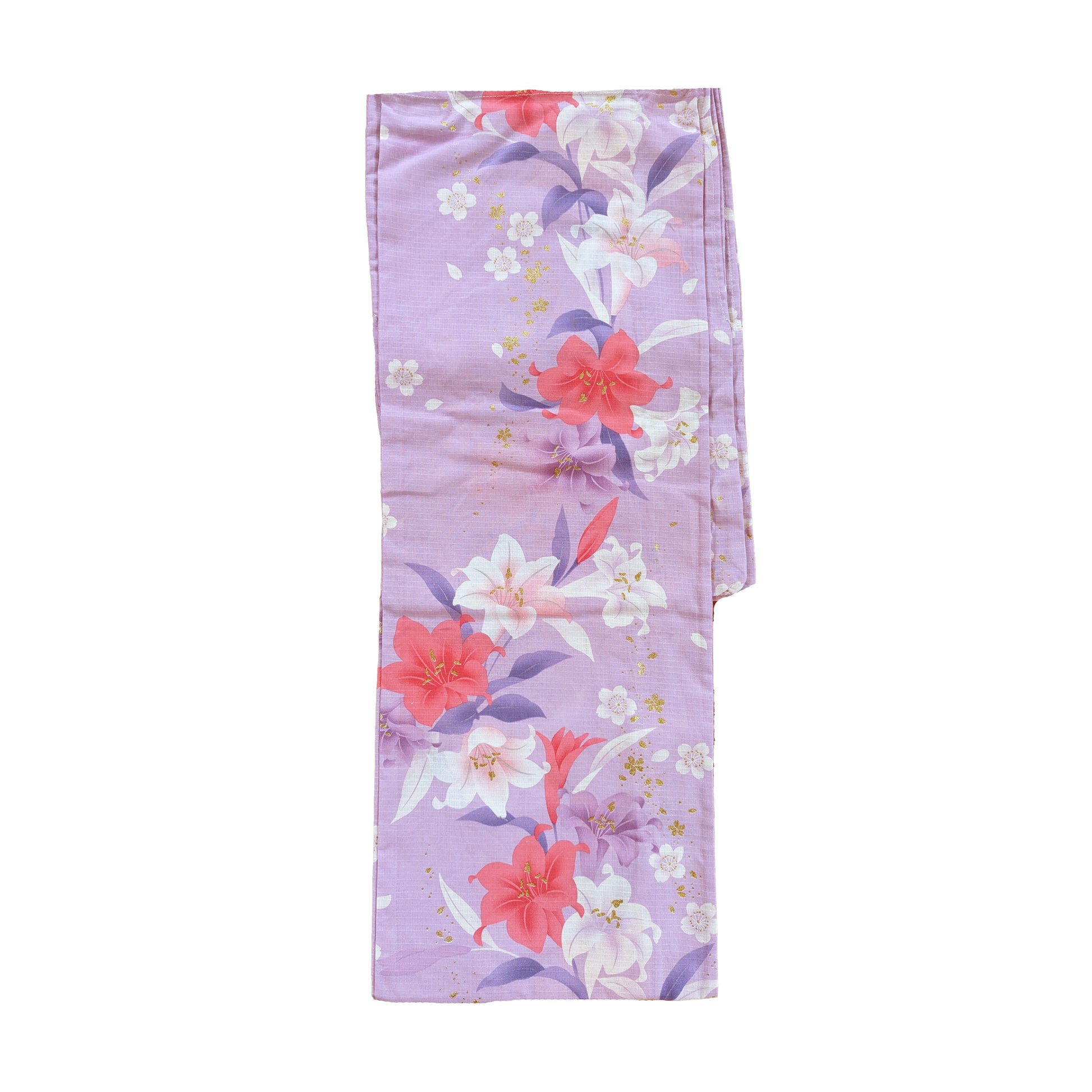 Women's Japanese Yukata Kimono - Pink and Red Lilies in Light Purple