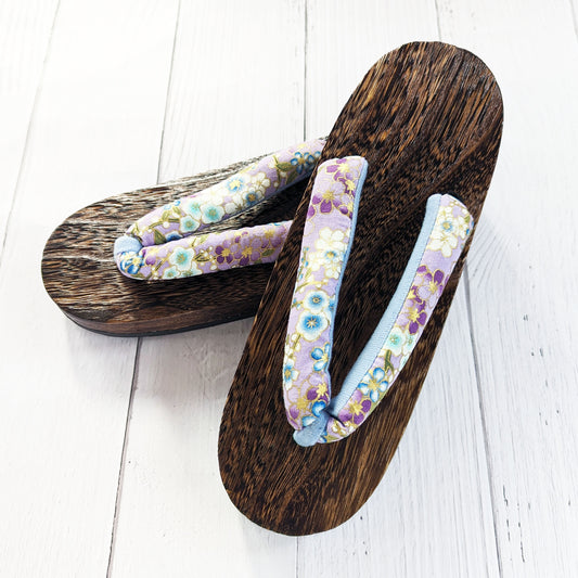 Japanese Geta Sandals for Women - Purple Cherry Blossoms and Plum Blossoms