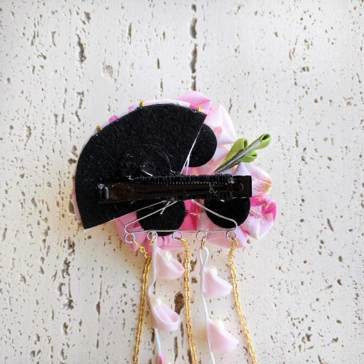 Summer Breeze Fan and Plum Blossoms Dangle Hair Piece for Kimono - Back