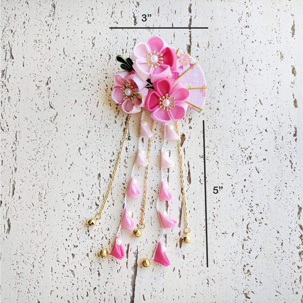 Summer Breeze Fan and Plum Blossoms Dangle Hair Piece for Kimono - Dimensions