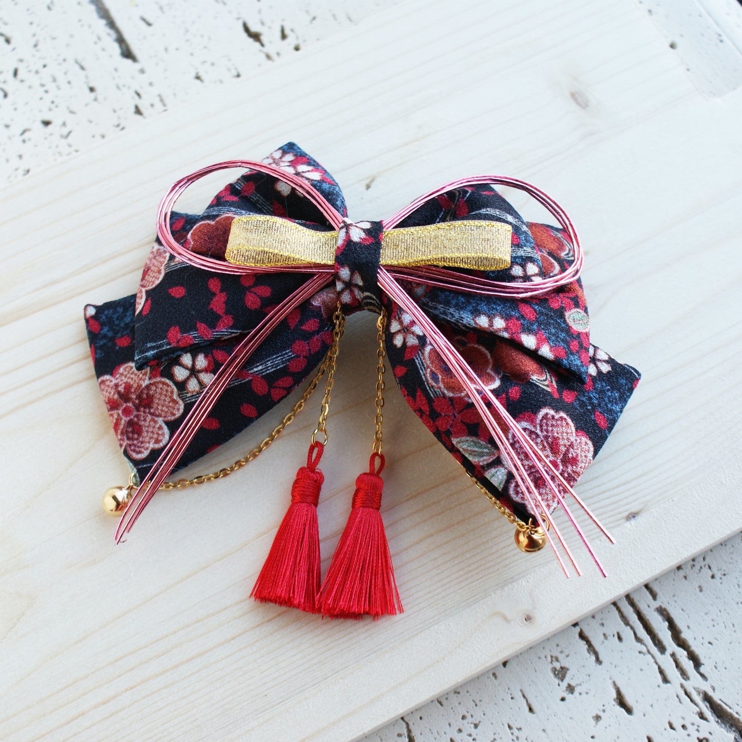 Triple Layer Kimono Hair Bow Black