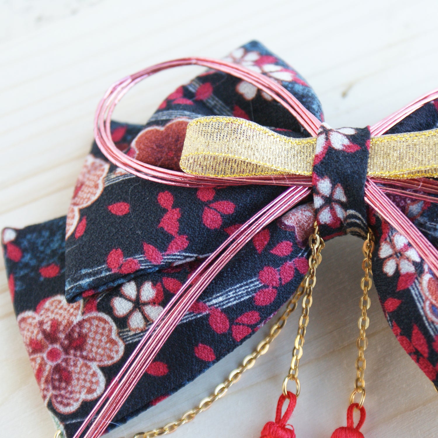 Triple Layer Kimono Hair Bow Black