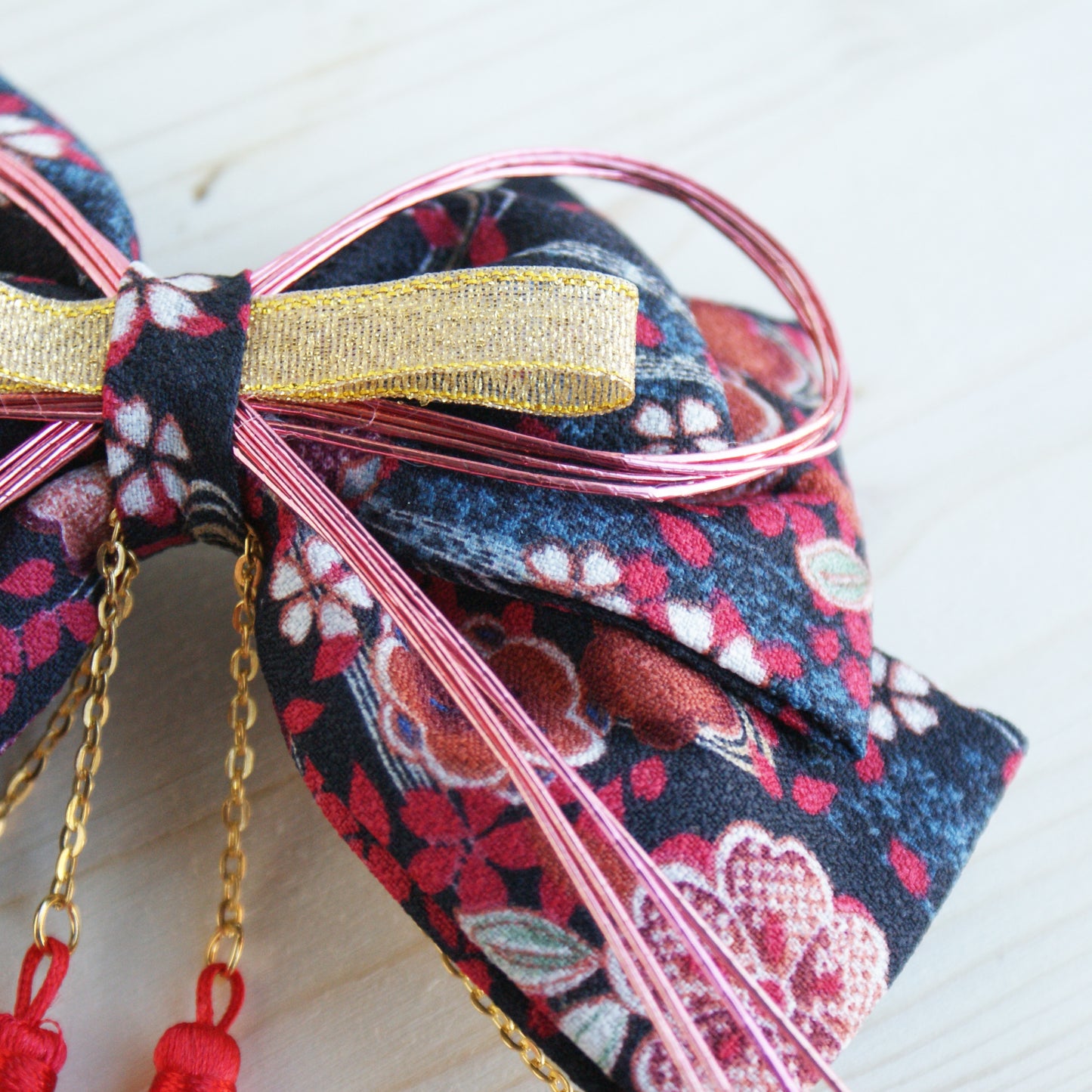 Triple Layer Kimono Hair Bow Black