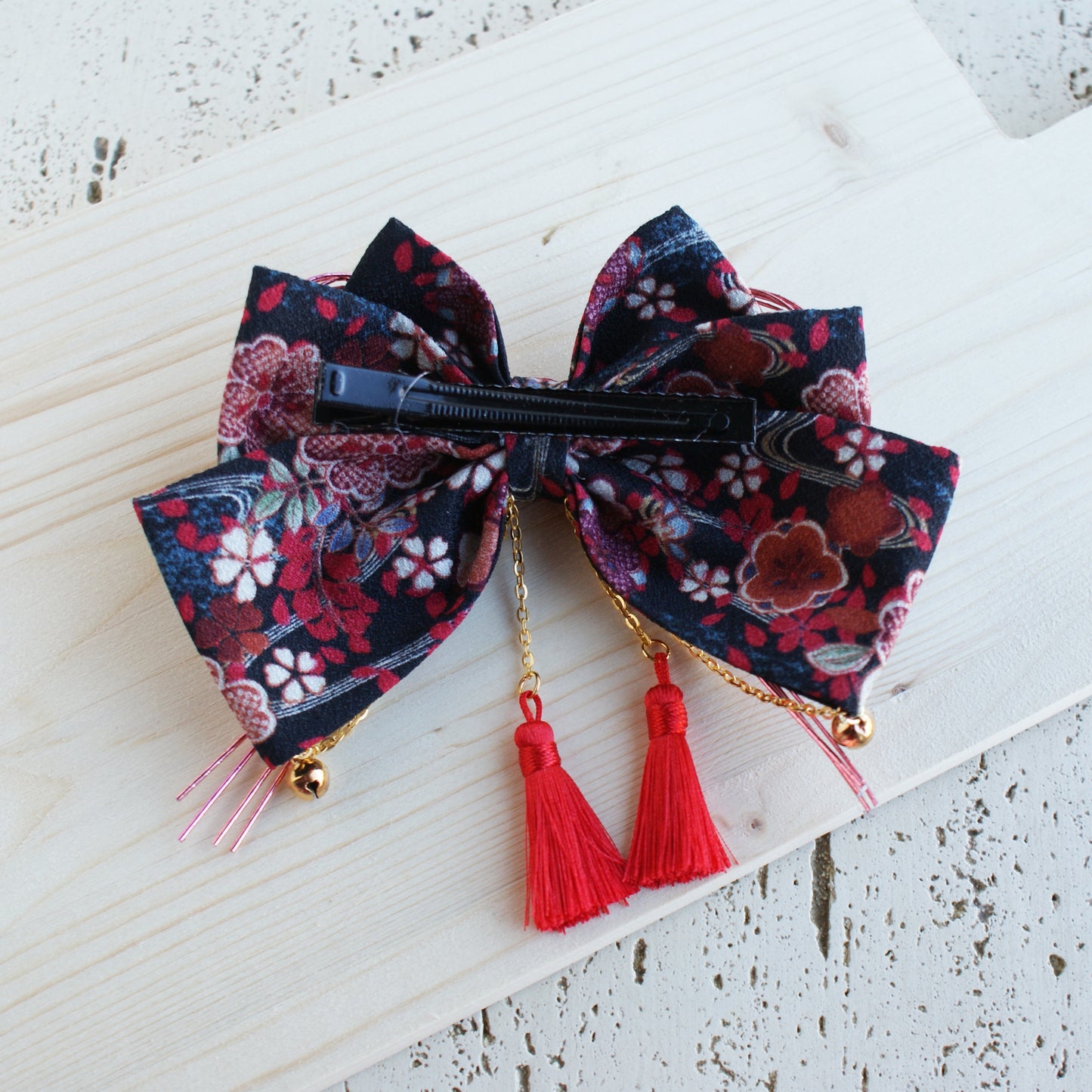 Triple Layer Kimono Hair Bow Black
