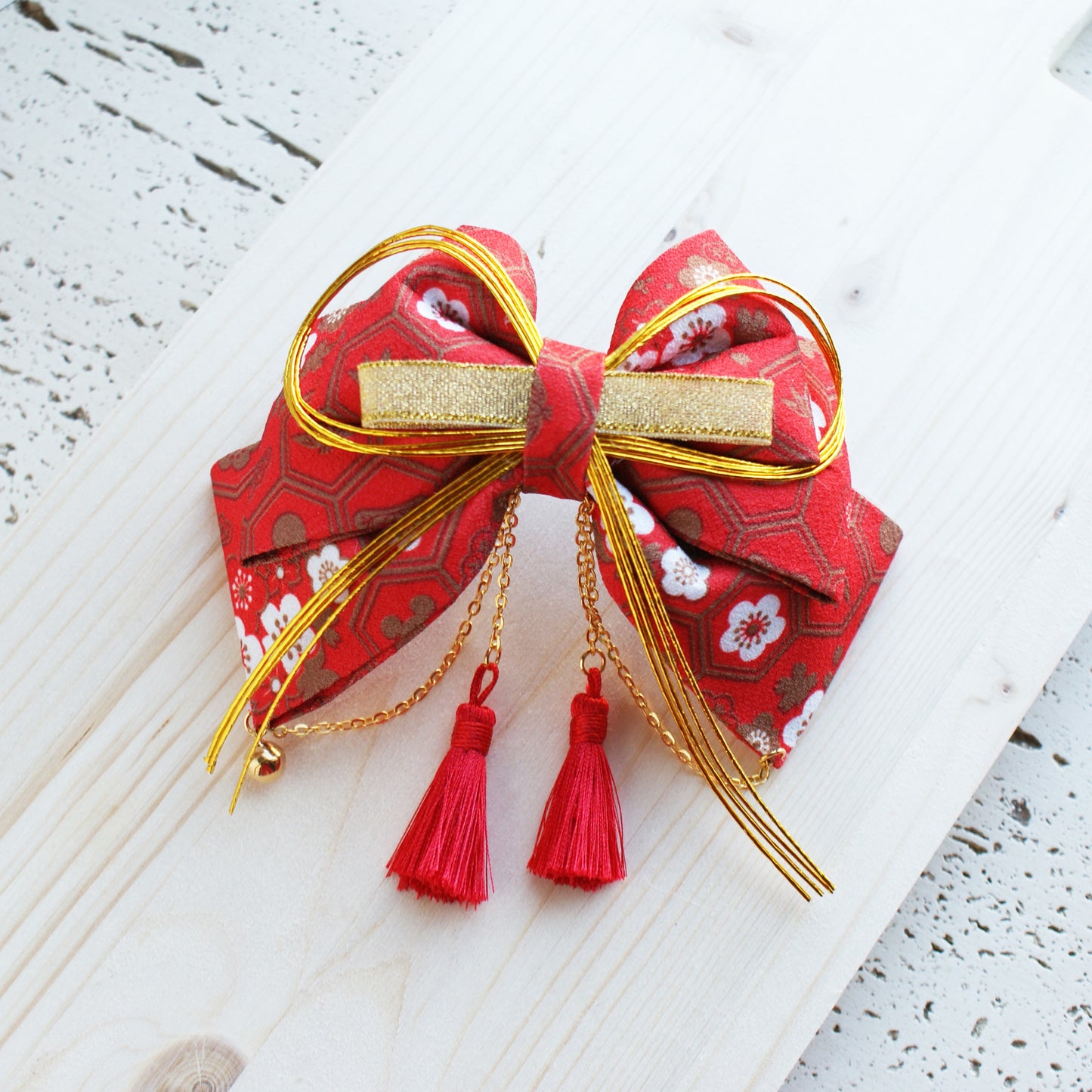 Triple Layer Kimono Hair Bow Red
