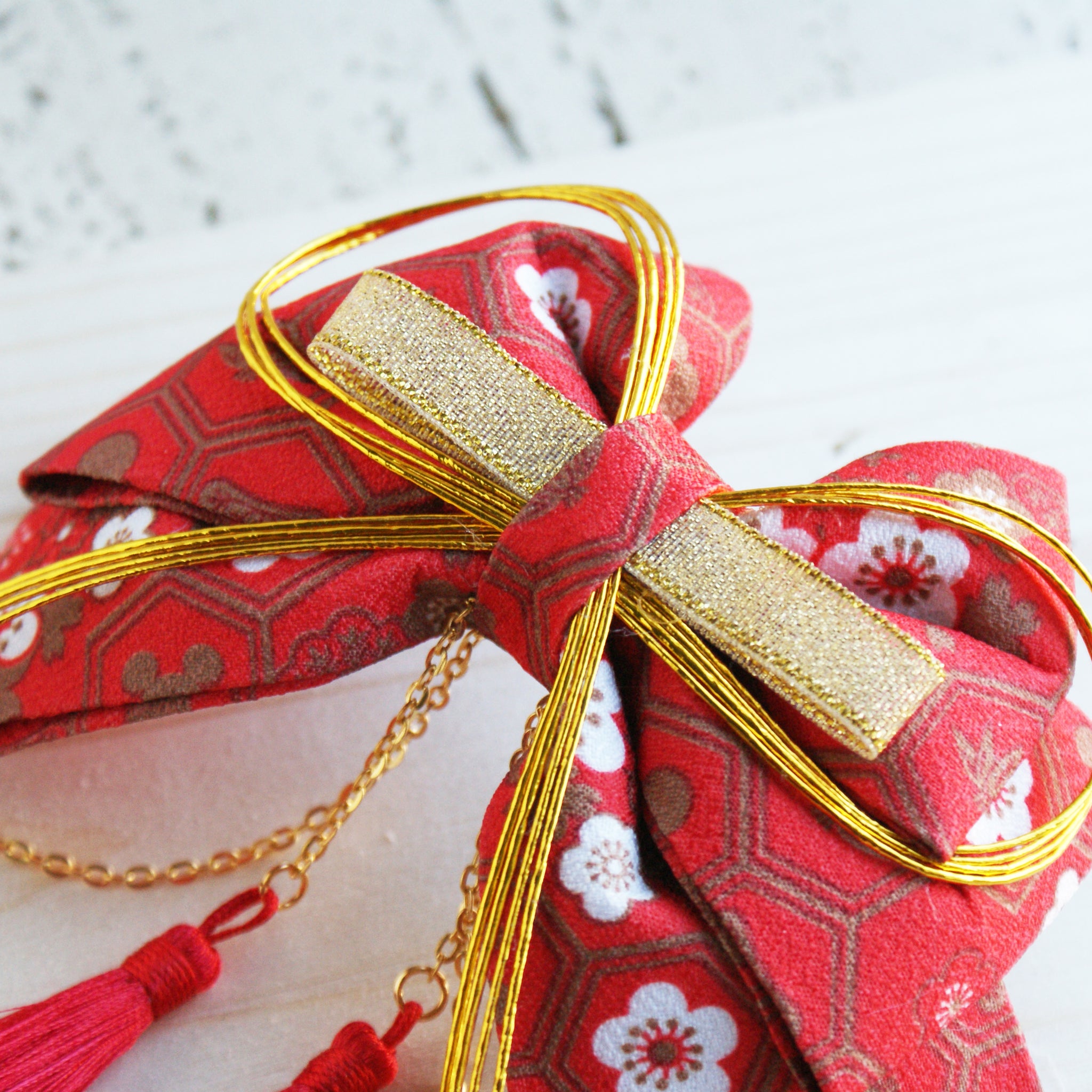 Triple Layer Kimono Hair Bow, Japanese Traditional Tsumami Kanzashi Hair Accessory Modern Sakura