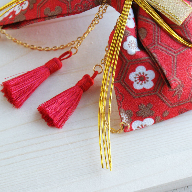 Triple Layer Kimono Hair Bow, Japanese Traditional Tsumami Kanzashi Hair Accessory Modern Sakura