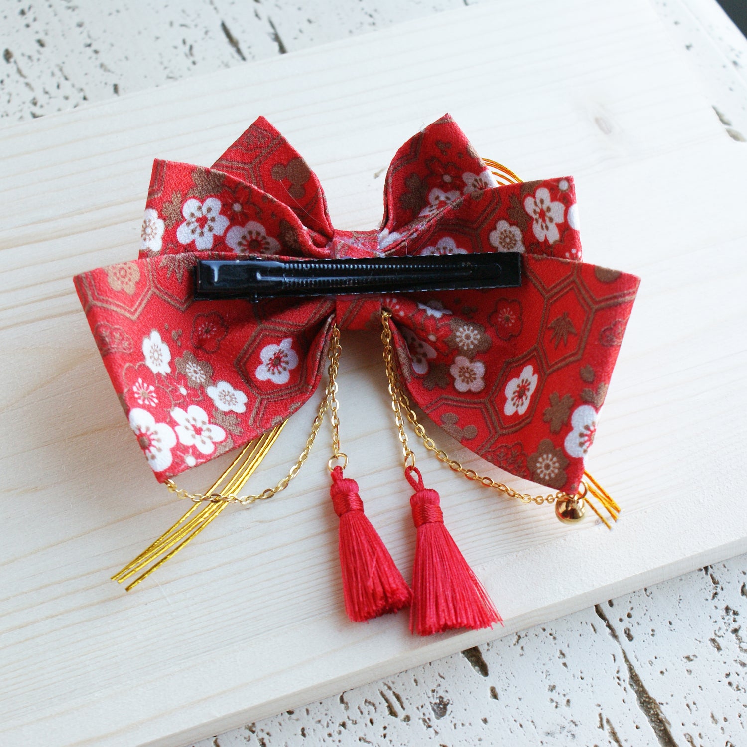 Triple Layer Kimono Hair Bow Red