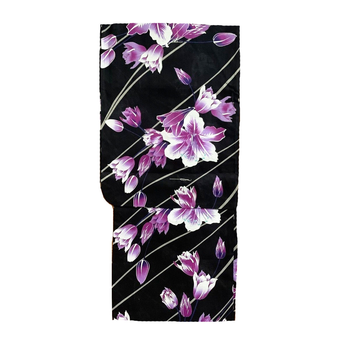 Yukata Kimono - Purple Lilies Black