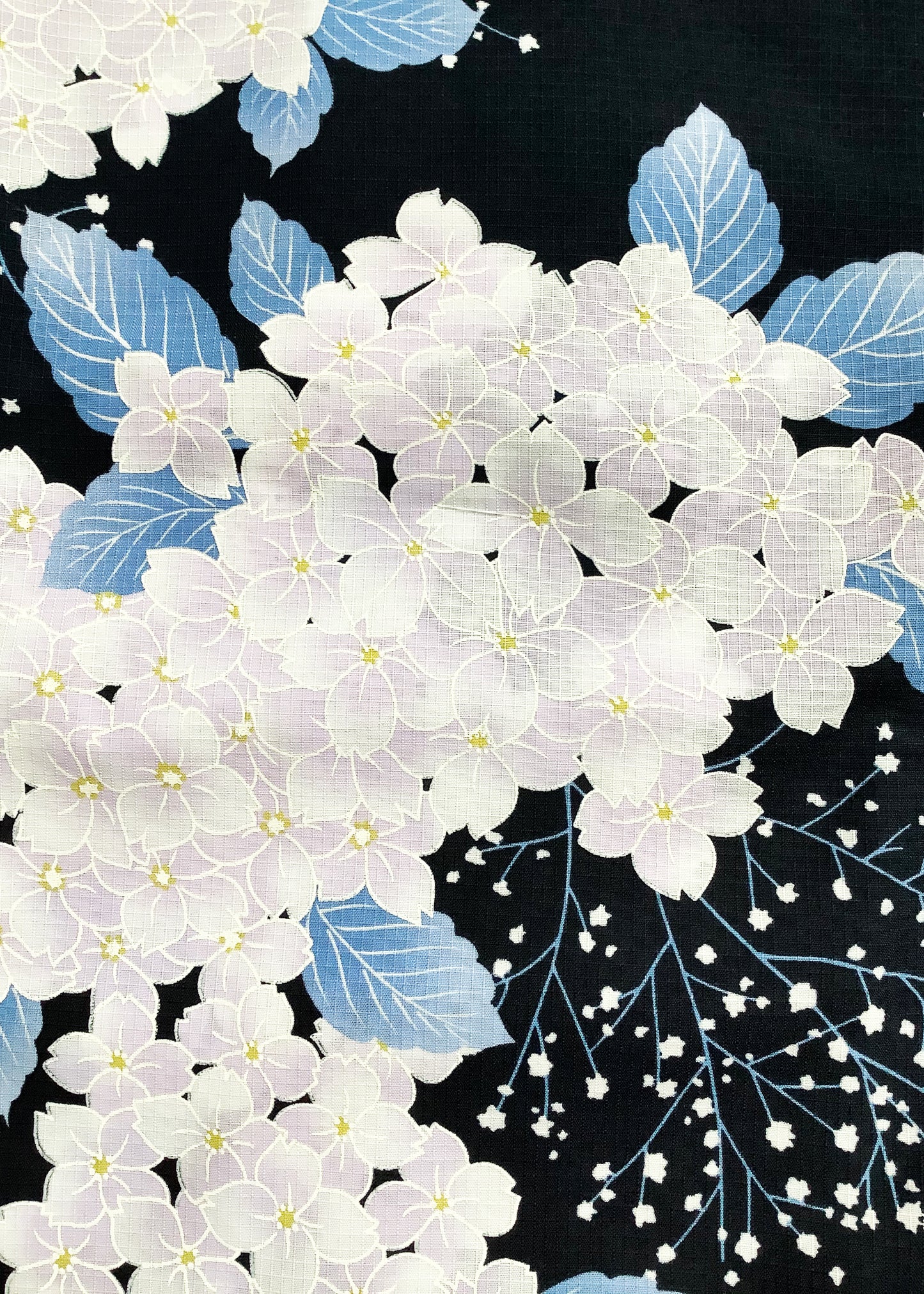 Yukata Kimono - White Hydrangeas in Black