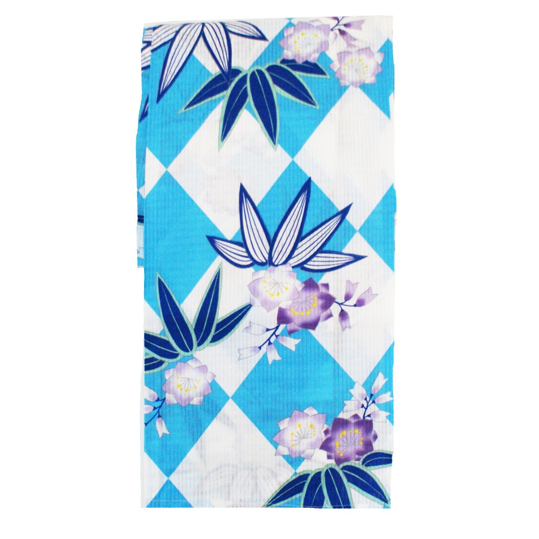 Yukata Kimono - Floral Checkered Blue