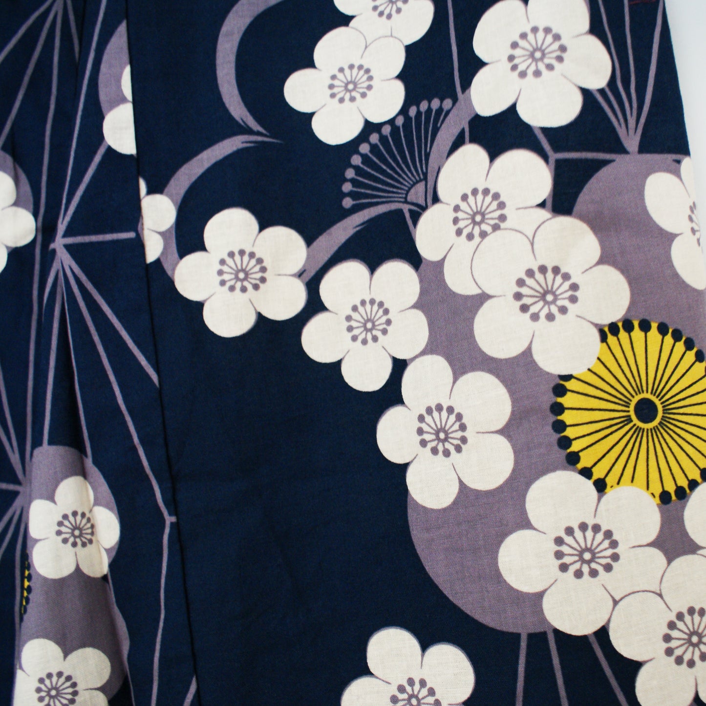 Yukata Kimono - Plum Blossoms Navy - Pattern
