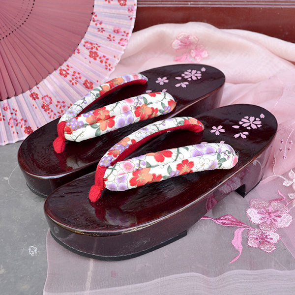 Geta Sandals for Women - Cherry Blossoms and Plum Blossoms in White ( Discontinued )