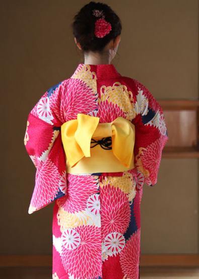 Yukata Kimono - Chrysanthemum Beige and Navy