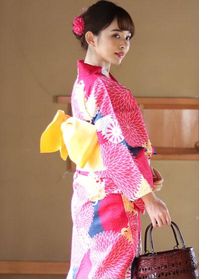 Yukata Kimono - Chrysanthemum Beige and Navy