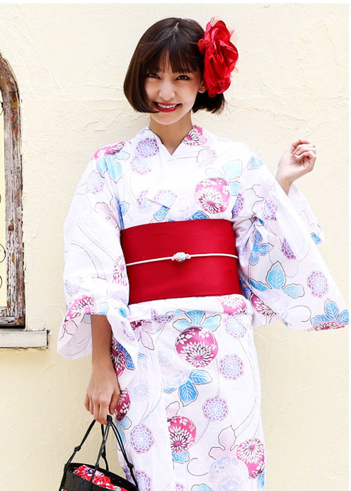 Yukata Kimono - Round Flower Cream