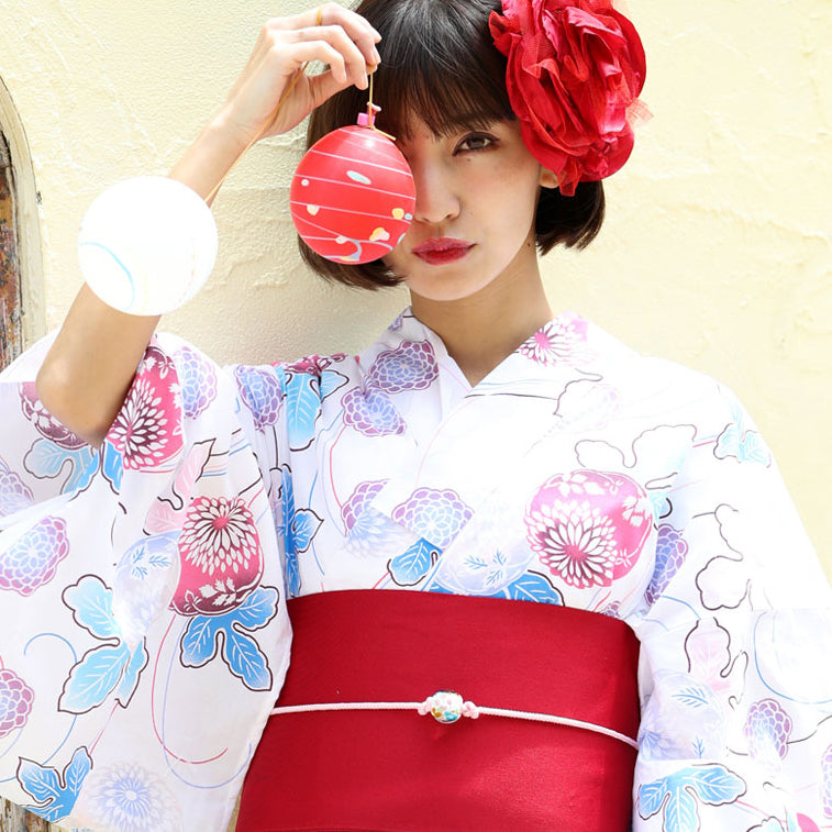 Yukata Kimono - Round Flower Cream