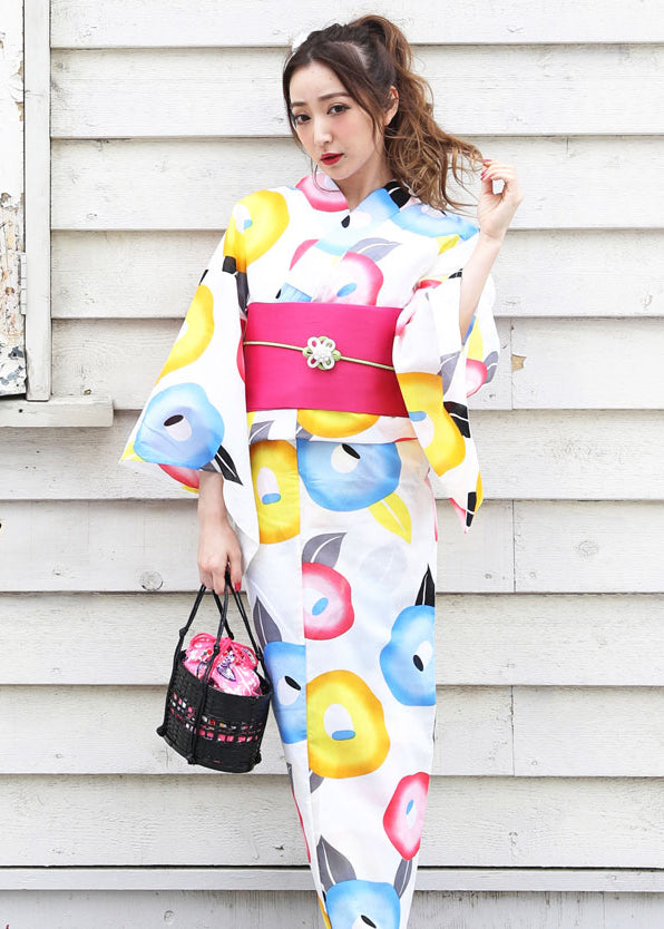 Yukata Kimono - Colorful Floral White